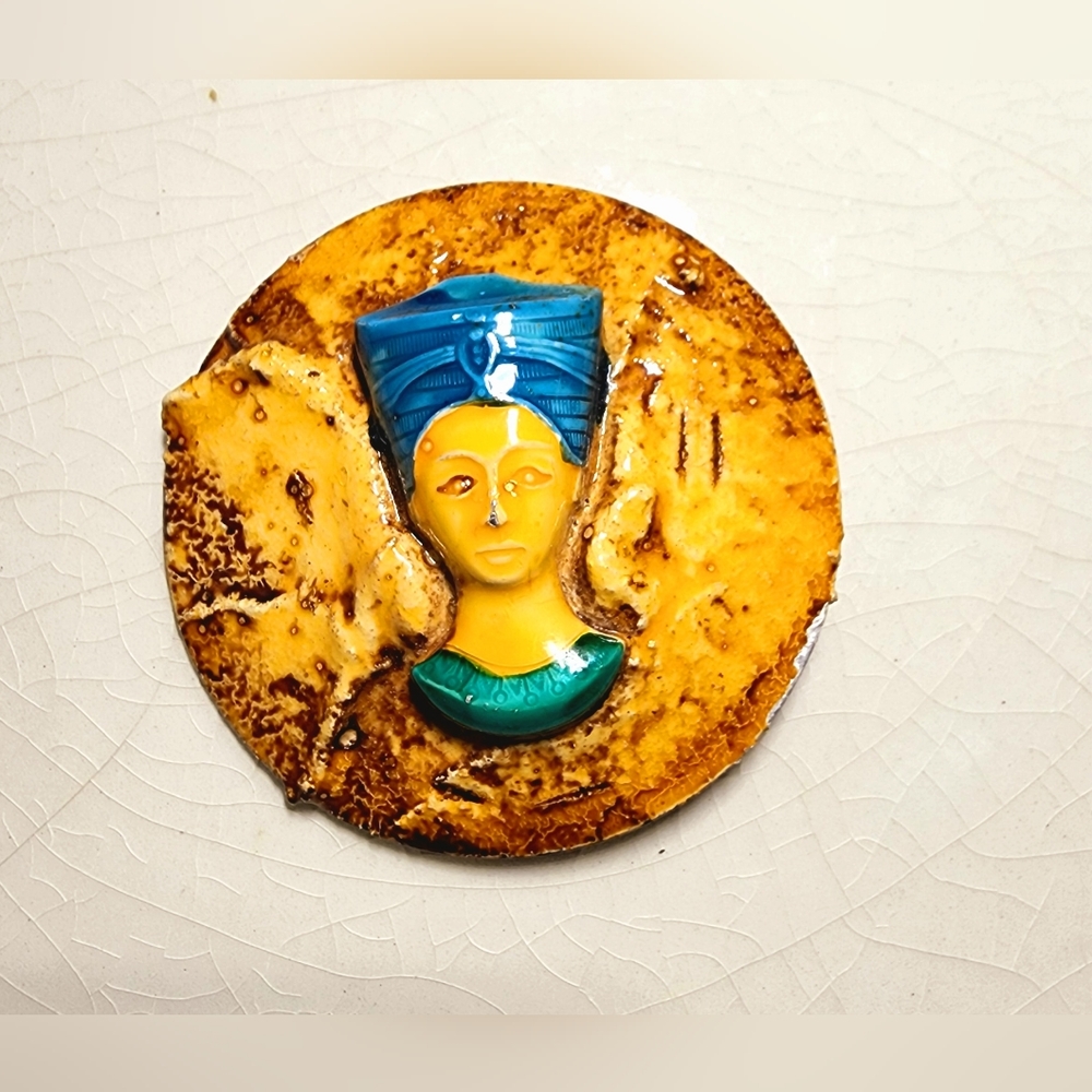 Vintage Art Deco Egyptian Revival Enamel Nefertiti Pin Brooch Made in Germany